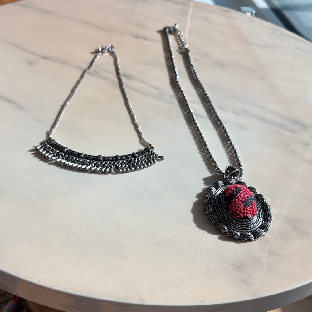 Elegant Silver and Silver/Red Pendant Necklaces